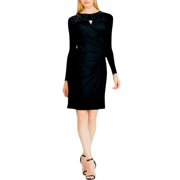 Ralph Lauren Black Sequin Keyhole Sheath
Faux Wrap Ruche Long Sleeve Dress - Picture 2 of 11